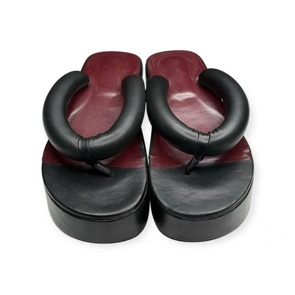 Staud 𒀭Rio Puffy Leather Thong Strap Platform Sandals 𒀭Black 𒀭39 9M - Picture 9 of 16